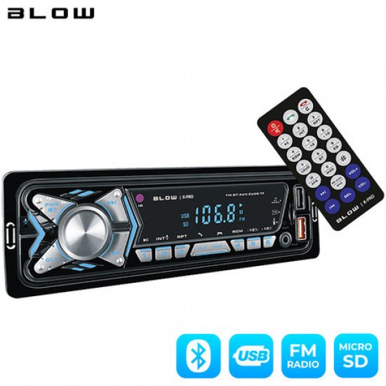 Avtoradio BLOW X-PRO, FM Radio, Bluetooth, 4x25W, aplikacija, MP3 / USB / SD / AUX-in, daljinski upravljalnik Avtoradio BLOW X-PRO, FM Radio, Bluetooth, 4x25W, aplikacija, MP3 / USB / SD / AUX-in, daljinski upravljalnik