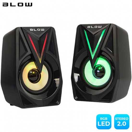 BLOW računalniški in gaming zvočniki BALANCE, 2.0 Stereo, USB, RGB LED osvetlitev, 2x4W, črni BLOW računalniški in gaming zvočniki BALANCE, 2.0 Stereo, USB, RGB LED osvetlitev, 2x4W, črni