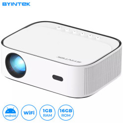 BYINTEK K45 prenosni LED projektor, Full HD 1080p, Android, WiFi, Bluetooth, 700 ANSI lumnov, dvojni zvočniki, max. 4K UHD, HDMI, bel