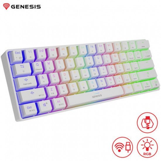 GENESIS THOR 660 gaming tipkovnica, mehanska, žična USB Type-C / brezžična Bluetooth, RGB LED osvetlitev, Anti-Ghosting, F1 - F12, aplikacija, bela GENESIS THOR 660 gaming tipkovnica, mehanska, žična USB Type-C / brezžična Bluetooth, RGB LED osvetlitev, Anti-Ghosting, F1 - F12, aplikacija, bela