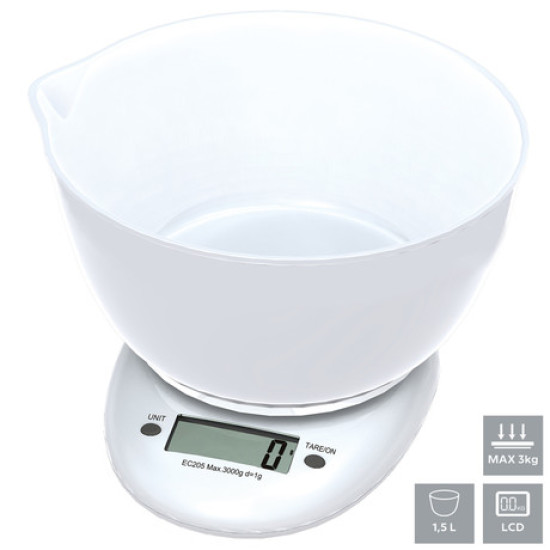 Platinet/OMEGA kuhinjska tehtnica OBSKWB, LCD prikazovalnik, do 3kg, s posodo 1.5L Platinet/OMEGA kuhinjska tehtnica OBSKWB, LCD prikazovalnik, do 3kg, s posodo 1.5L