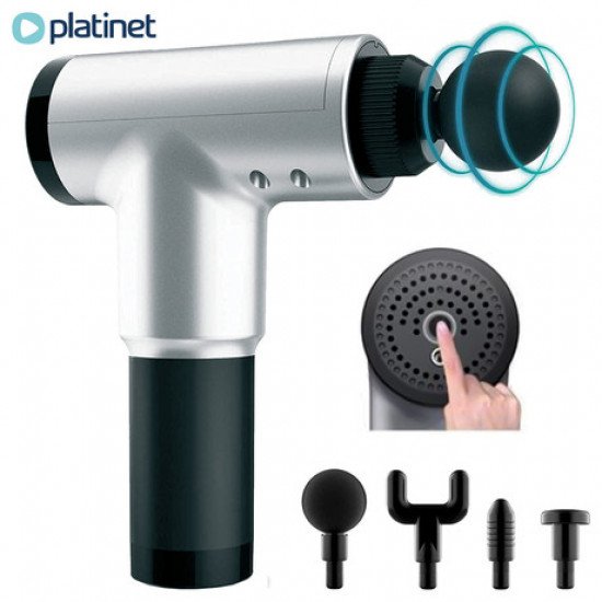 PLATINET PMAS1 masažna pištola, 20W, polnilna baterija, 6 stopenj moči, 4 nastavki PLATINET PMAS1 masažna pištola, 20W, polnilna baterija, 6 stopenj moči, 4 nastavki