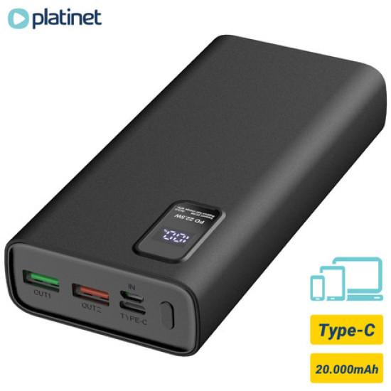 Power Bank PLATINET 20.000mAh, Li-Polymer, Quick Charge 3.0, Power Delivery 3.0, LED prikazovalnik, Type-C, črna Power Bank PLATINET 20.000mAh, Li-Polymer, Quick Charge 3.0, Power Delivery 3.0, LED prikazovalnik, Type-C, črna