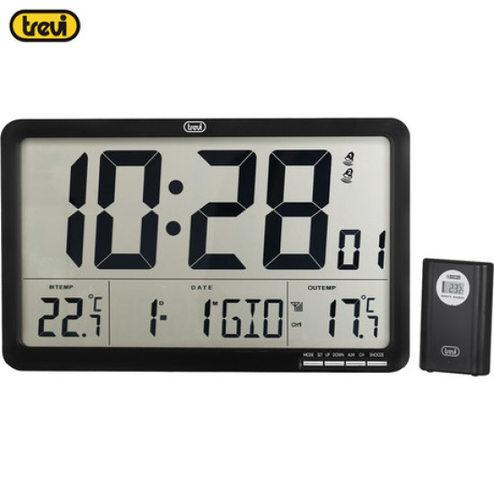 TREVI OM 3560 RC digitalna ura, stenska / namizna, + zunanji senzor, čas, datum, temperatura, črna TREVI OM 3560 RC digitalna ura, stenska / namizna, + zunanji senzor, čas, datum, temperatura, črna
