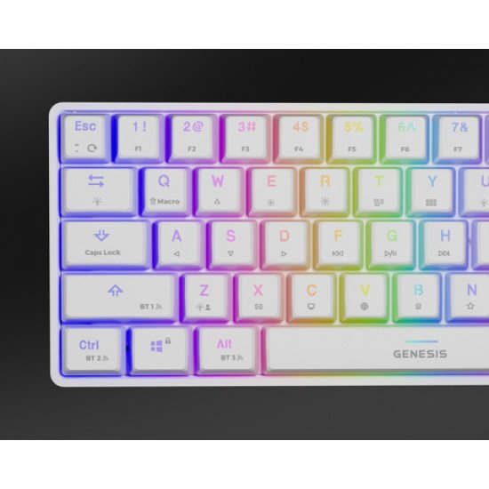 GENESIS THOR 660 gaming tipkovnica, mehanska, žična USB Type-C / brezžična Bluetooth, RGB LED osvetlitev, Anti-Ghosting, F1 - F12, aplikacija, bela GENESIS THOR 660 gaming tipkovnica, mehanska, žična USB Type-C / brezžična Bluetooth, RGB LED osvetlitev, Anti-Ghosting, F1 - F12, aplikacija, bela