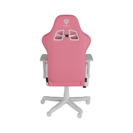 GENESIS NITRO 710 gaming stol, ergonomski, nastavljiva višina / naklon, 2D nasloni za roke, kolesa CareGlide™, roza bel