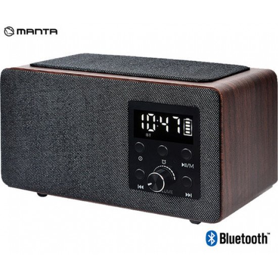 MANTA RDI910 WC radijski sprejemnik / ura / budilka, FM Radio, Bluetooth 5.0, polnilna baterija, Qi brezžični polnilec, microSD / AUX MANTA RDI910 WC radijski sprejemnik / ura / budilka, FM Radio, Bluetooth 5.0, polnilna baterija, Qi brezžični polnilec, microSD / AUX