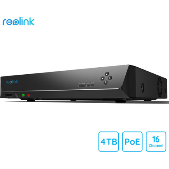 Reolink RLN16-410 snemalna enota, 4TB, priklop do 16 kamer, razširljiv spomin do 12TB, neprekinjeno snemanje, PoE namestitev, črna