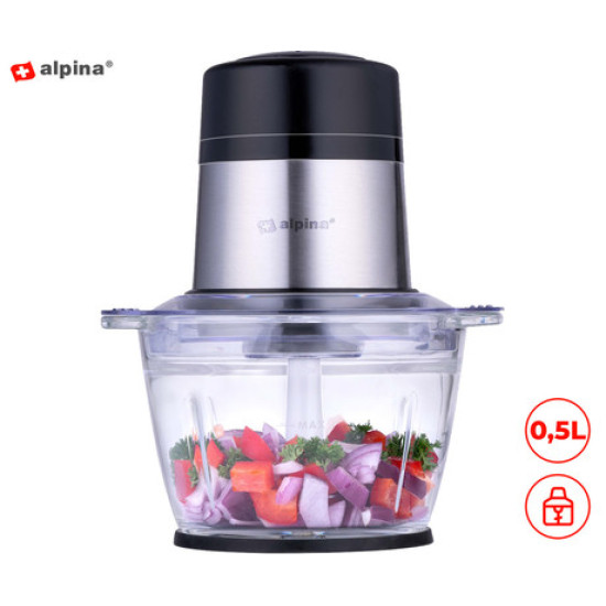 ALPINA sekljalnik hrane, 300W, 500ml posoda, 2 hitrosti, pulzna funkcija, nerjaveče jeklo ALPINA sekljalnik hrane, 300W, 500ml posoda, 2 hitrosti, pulzna funkcija, nerjaveče jeklo