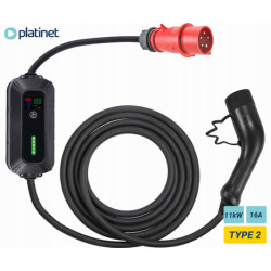 Platinet PPC32AT prenosni EV električni polnilec, 11kW, 5m, za električna / hibridna vozila, TYPE 2, SCHUKO adapter, LED zaslon, torba