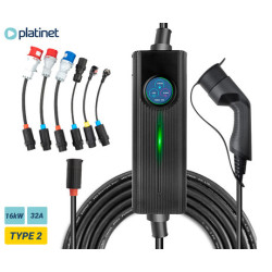 Platinet PC050EV prenosni EV električni polnilec, 16kW, 6m, 6 adapterjev, za električna / hibridna vozila, TYPE 2/SCHUKO/UK/CEE, LED zaslon na dotik, torba