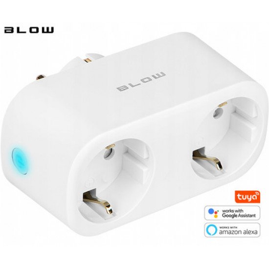 BLOW dvojna pametna WiFi električna vtičnica, 3600W, 16A, aplikacija, Android + iOS, bela BLOW dvojna pametna WiFi električna vtičnica, 3600W, 16A, aplikacija, Android + iOS, bela