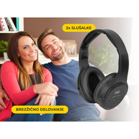 TREVI Brezžične naglavne TV Hi-Fi slušalke FRS 1580, 2x slušalke + polnilna postaja, baterija, do 30m