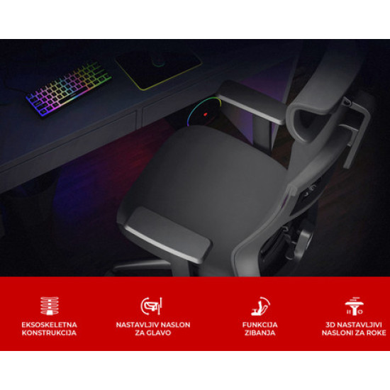 GENESIS ASTAT 200 gaming / pisarniški stol, ergonomski, tehnologija PureFlow™, konstrukcija ExoBase™, CareGlide™, nastavljiva višina / naklon, črn