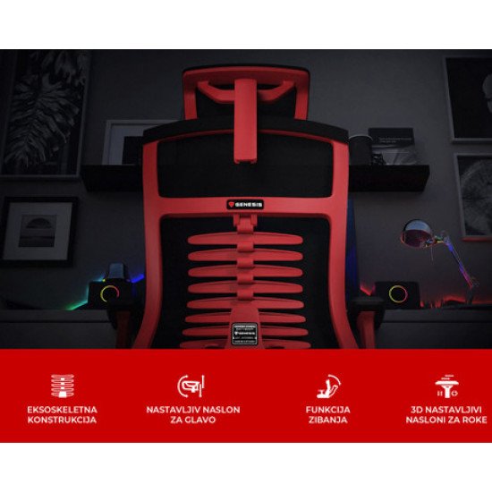 GENESIS ASTAT 700 gaming / pisarniški stol, ergonomski, tehnologija PureFlowPLUS™, konstrukcija ExoBase™, kolesa CareGlide™, nastavljiva višina / naklon, črn-rdeč GENESIS ASTAT 700 gaming / pisarniški stol, ergonomski, tehnologija PureFlowPLUS™, konstrukcija ExoBase™, kolesa CareGlide™, nastavljiva višina / naklon, črn-rdeč