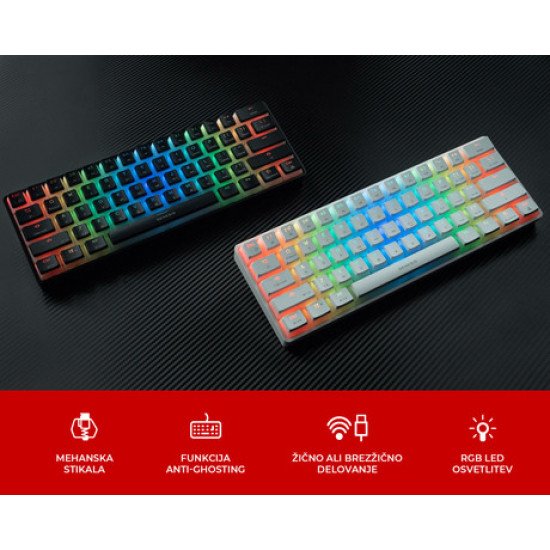GENESIS THOR 660 gaming tipkovnica, mehanska, žična USB Type-C / brezžična Bluetooth, RGB LED osvetlitev, Anti-Ghosting, F1 - F12, aplikacija, črna GENESIS THOR 660 gaming tipkovnica, mehanska, žična USB Type-C / brezžična Bluetooth, RGB LED osvetlitev, Anti-Ghosting, F1 - F12, aplikacija, črna