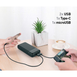 Power Bank PLATINET 20.000mAh, Li-Polymer, LED indikator, Type-C, črna