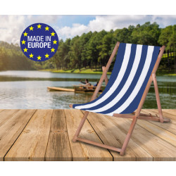 Ležalnik leseni, lahek in maximalno zložljiv, 3 stopnje nastavitve, MADE IN EU, modro-bele barve Ležalnik leseni, lahek in maximalno zložljiv, 3 stopnje nastavitve, MADE IN EU, modro-bele barve