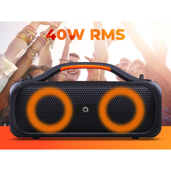 MANTA Boombox SPK216, Bluetooth 5.0, 40W RMS, TWS, polnilna baterija, RGB LED osvetlitev, IPX5 vodoodpornost, USB / AUX, Google Assistant & Siri, črn