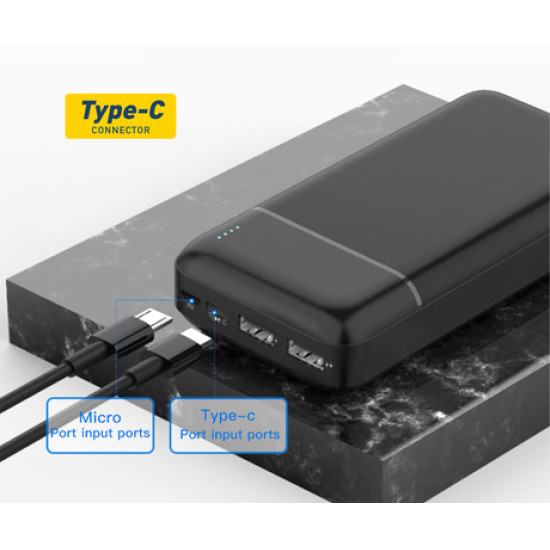 Power Bank PLATINET 20.000mAh, Li-Polymer, LED indikator, Type-C, črna Power Bank PLATINET 20.000mAh, Li-Polymer, LED indikator, Type-C, črna