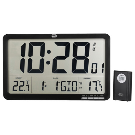 TREVI OM 3560 RC digitalna ura, stenska / namizna, + zunanji senzor, čas, datum, temperatura, črna TREVI OM 3560 RC digitalna ura, stenska / namizna, + zunanji senzor, čas, datum, temperatura, črna