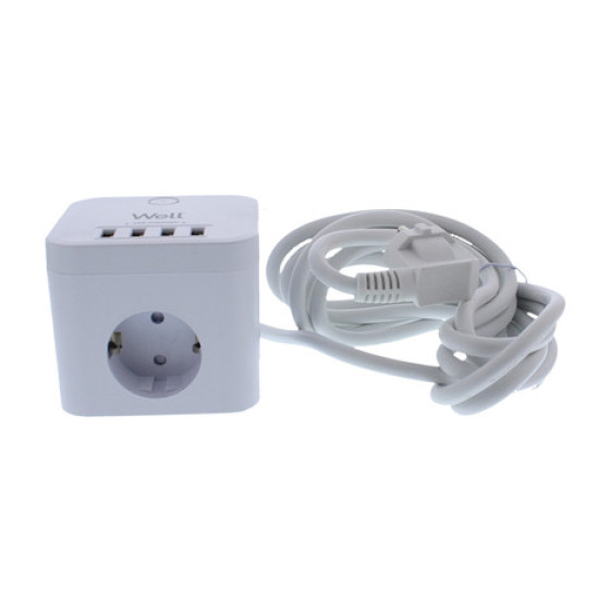 Prenapetostna zaščita EXTS-3S3M-USB4-WL, 3x vtičnica 230V + 4x USB, 16A, 3680W, 3m