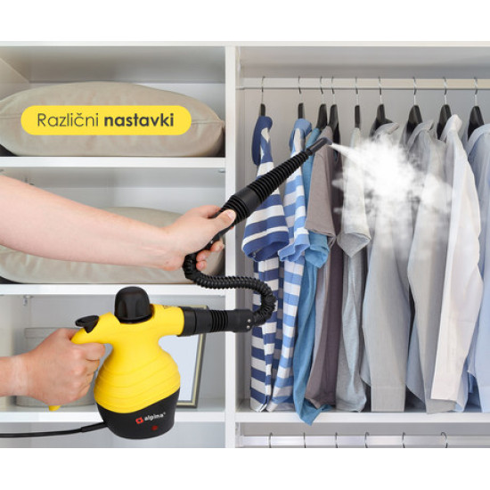 ALPINA parni čistilec, moč 1050W, odstrani do 99% bakterij, do 3,5 bar, več nastavkov ALPINA parni čistilec, moč 1050W, odstrani do 99% bakterij, do 3,5 bar, več nastavkov