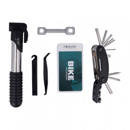 Komplet za popravilo kolesa FOREVER BIKE REPAIR KIT, večnamenski, montaža na kolo, orodja za servis kolesa in popravilo pnevmatik, črn Komplet za popravilo kolesa FOREVER BIKE REPAIR KIT, večnamenski, montaža na kolo, orodja za servis kolesa in popravilo pnevmatik, črn