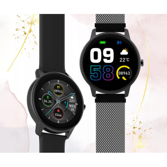 Pametna ura FOREVER ForeVive 2 Slim SB-325, 1.22" zaslon, Bluetooth, Android + iOS, baterija, aplikacija, IP68, merjenje aktivnosti, analiza spanca, športni načini, črna