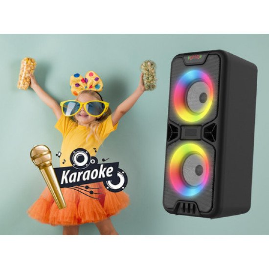 MANTA SPK816, Karaoke zvočni sistem, vgrajena baterija, Bluetooth 5.0, USB/AUX/MP3/TF/Radio, Disco LED lučke + mikrofon MANTA SPK816, Karaoke zvočni sistem, vgrajena baterija, Bluetooth 5.0, USB/AUX/MP3/TF/Radio, Disco LED lučke + mikrofon