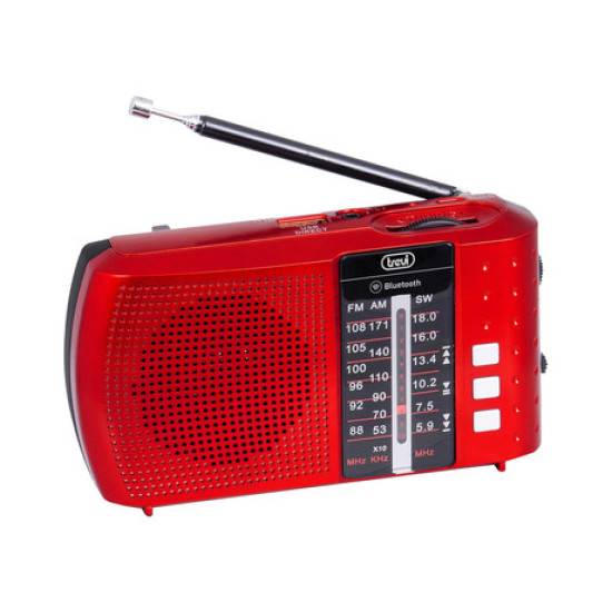 TREVI RA 7F20 Prenosni Radio FM/AW/SW, Bluetooth, MP3, USB/MicroSD, polnilna baterija, rdeč