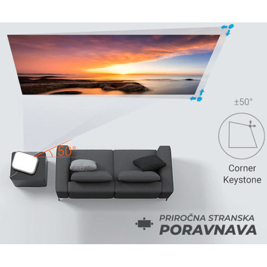 BYINTEK K45 prenosni LED projektor, Full HD 1080p, Android, WiFi, Bluetooth, 700 ANSI lumnov, dvojni zvočniki, max. 4K UHD, HDMI, bel