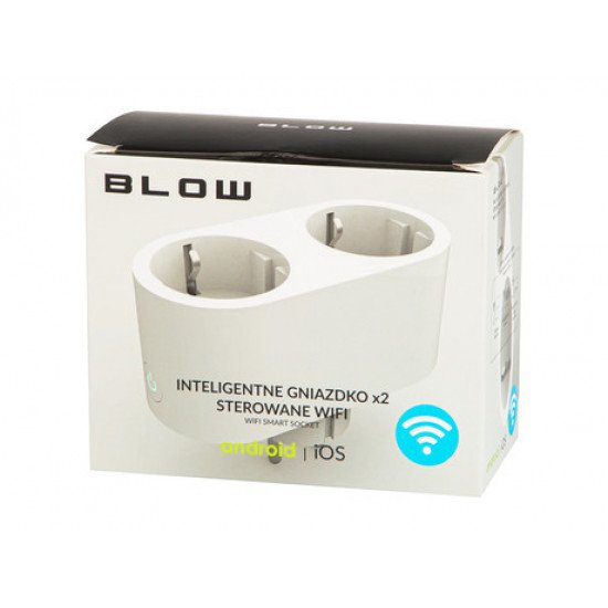 BLOW dvojna pametna WiFi električna vtičnica, 3600W, 16A, aplikacija, Android + iOS, bela BLOW dvojna pametna WiFi električna vtičnica, 3600W, 16A, aplikacija, Android + iOS, bela