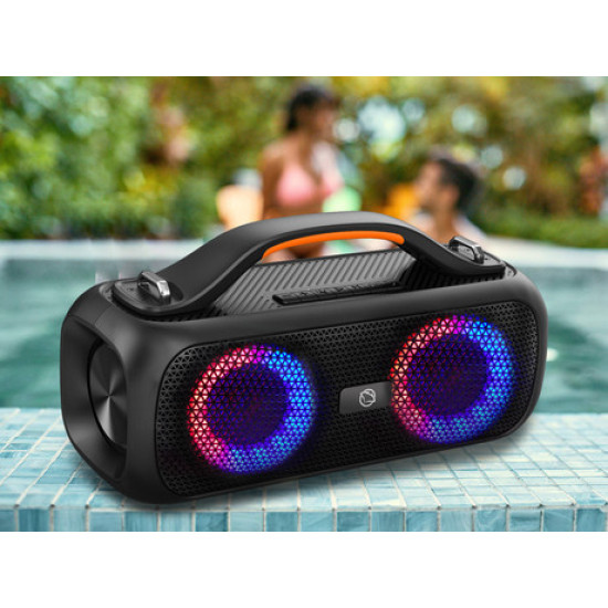 MANTA Boombox SPK216, Bluetooth 5.0, 40W RMS, TWS, polnilna baterija, RGB LED osvetlitev, IPX5 vodoodpornost, USB / AUX, Google Assistant & Siri, črn