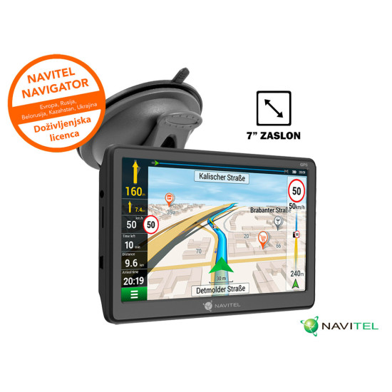 GPS navigacija NAVITEL E707 Magnetic, 7" zaslon, baterija, magnetni nosilec, informacije o vožnji, karte za celotno Evropo