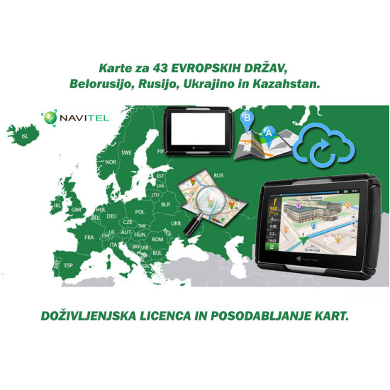 GPS navigacija NAVITEL E707 Magnetic, 7" zaslon, baterija, magnetni nosilec, informacije o vožnji, karte za celotno Evropo