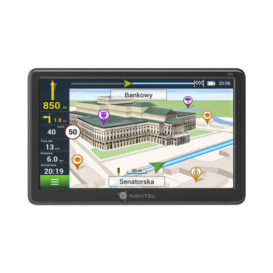 GPS navigacija NAVITEL E707 Magnetic, 7" zaslon, baterija, magnetni nosilec, informacije o vožnji, karte za celotno Evropo