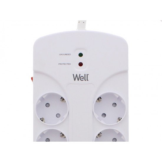 Prenapetostna zaščita WELL EXTS-8S3M, 8x vtičnica 230V + 4x USB, 16A, 3680W, 3m Prenapetostna zaščita WELL EXTS-8S3M, 8x vtičnica 230V + 4x USB, 16A, 3680W, 3m