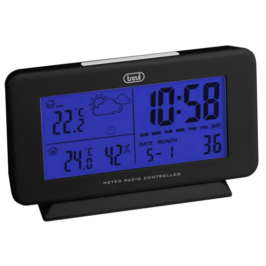 TREVI ME 3P08 RC brezžična vremenska postaja, velik barvni display, alarm, radijsko vodena ura, črna