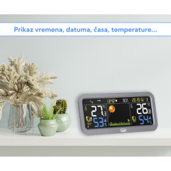 TREVI ME 3P20 RC brezžična vremenska postaja z zunanjim senzorjem, velik barvni zaslon, ura, alarm, barometer, siva TREVI ME 3P20 RC brezžična vremenska postaja z zunanjim senzorjem, velik barvni zaslon, ura, alarm, barometer, siva