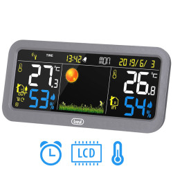 TREVI ME 3P20 RC brezžična vremenska postaja z zunanjim senzorjem, velik barvni zaslon, ura, alarm, barometer, siva TREVI ME 3P20 RC brezžična vremenska postaja z zunanjim senzorjem, velik barvni zaslon, ura, alarm, barometer, siva