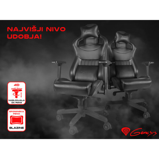 GENESIS profesionalni gaming stol NITRO 950, ergonomski, nastavljiv naslon, črn