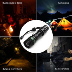 PLATINET prenosna LED svetilka (Flashlight) PAFZ3W, Alu, ZOOM, CLIP vrvica