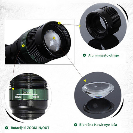 PLATINET prenosna LED svetilka (Flashlight) PAFZ3W, Alu, ZOOM, CLIP vrvica