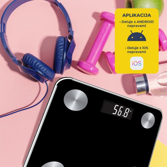 Osebna PAMETNA tehtnica Platinet PBSBTB, Bluetooth, aplikacija Android+IOS, do 180kg, črne barve Osebna PAMETNA tehtnica Platinet PBSBTB, Bluetooth, aplikacija Android+IOS, do 180kg, črne barve