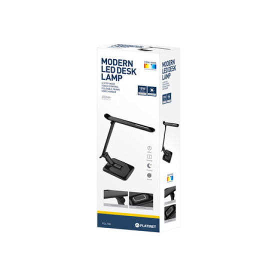 PLATINET PDL70 namizna LED + nočna svetilka, upravljanje na dotik, USB polnilec, črna PLATINET PDL70 namizna LED + nočna svetilka, upravljanje na dotik, USB polnilec, črna