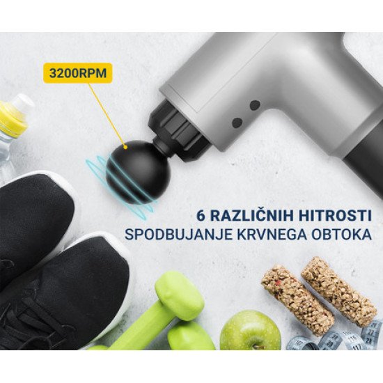 PLATINET PMAS1 masažna pištola, 20W, polnilna baterija, 6 stopenj moči, 4 nastavki PLATINET PMAS1 masažna pištola, 20W, polnilna baterija, 6 stopenj moči, 4 nastavki