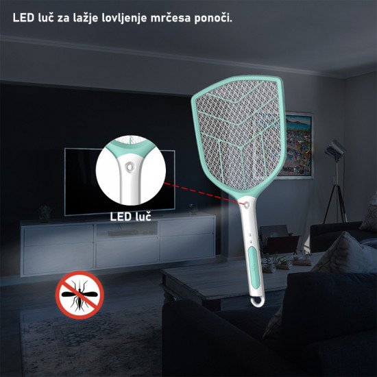 PLATINET PRMB3839 2v1 - električni lopar za mrčes + LED svetilka, vgrajena Li-ON baterija, zelo zmogljiv PLATINET PRMB3839 2v1 - električni lopar za mrčes + LED svetilka, vgrajena Li-ON baterija, zelo zmogljiv