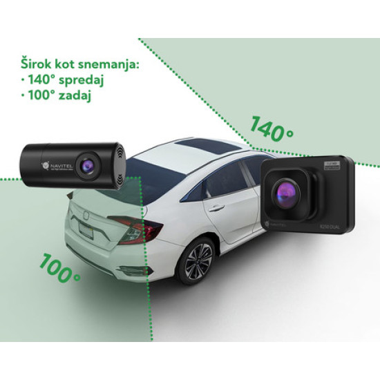Avto kamera NAVITEL R250 Dual, + vzvratna kamera, Full HD, 2" zaslon, Night Vision, 140° snemalni kot, G-senzor, aplikacija