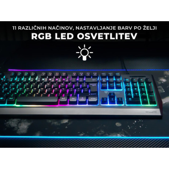 GENESIS RHOD 300RGB gaming tipkovnica, osvetlitev v 7 barvah, multimedijska, membranska, Anti-Ghosting, vodoodporna